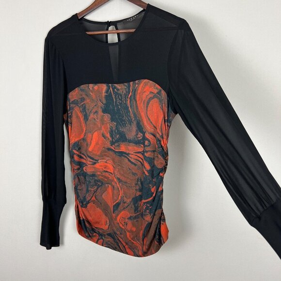 Iris Setlakwe Blouse Top Womens Large Ruched Silk Blend Sheer Long Sleeve Artsy - Picture 8 of 15